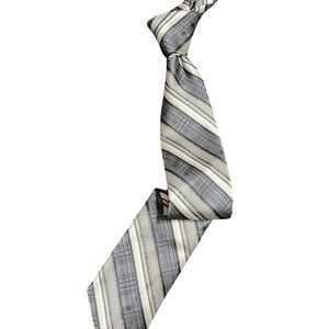 Stacy Adams Mens Necktie Gray Silver Black Striped Geometric Microfiber